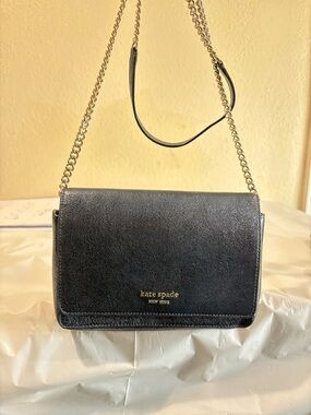 kate spade Black Leather Crossbody with Gold Chain